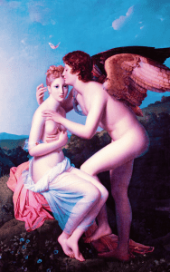 Cupid and Psyche embracing.
