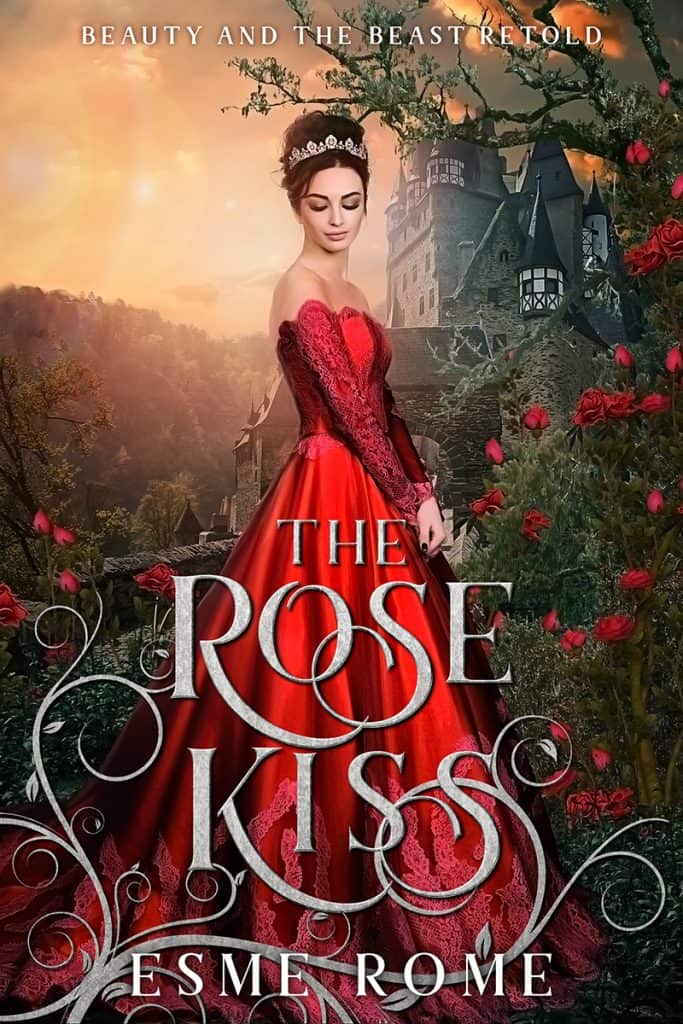 The Rose Kiss by Esme Rome. Cover shows a woman in a red dress with downcast eyes.